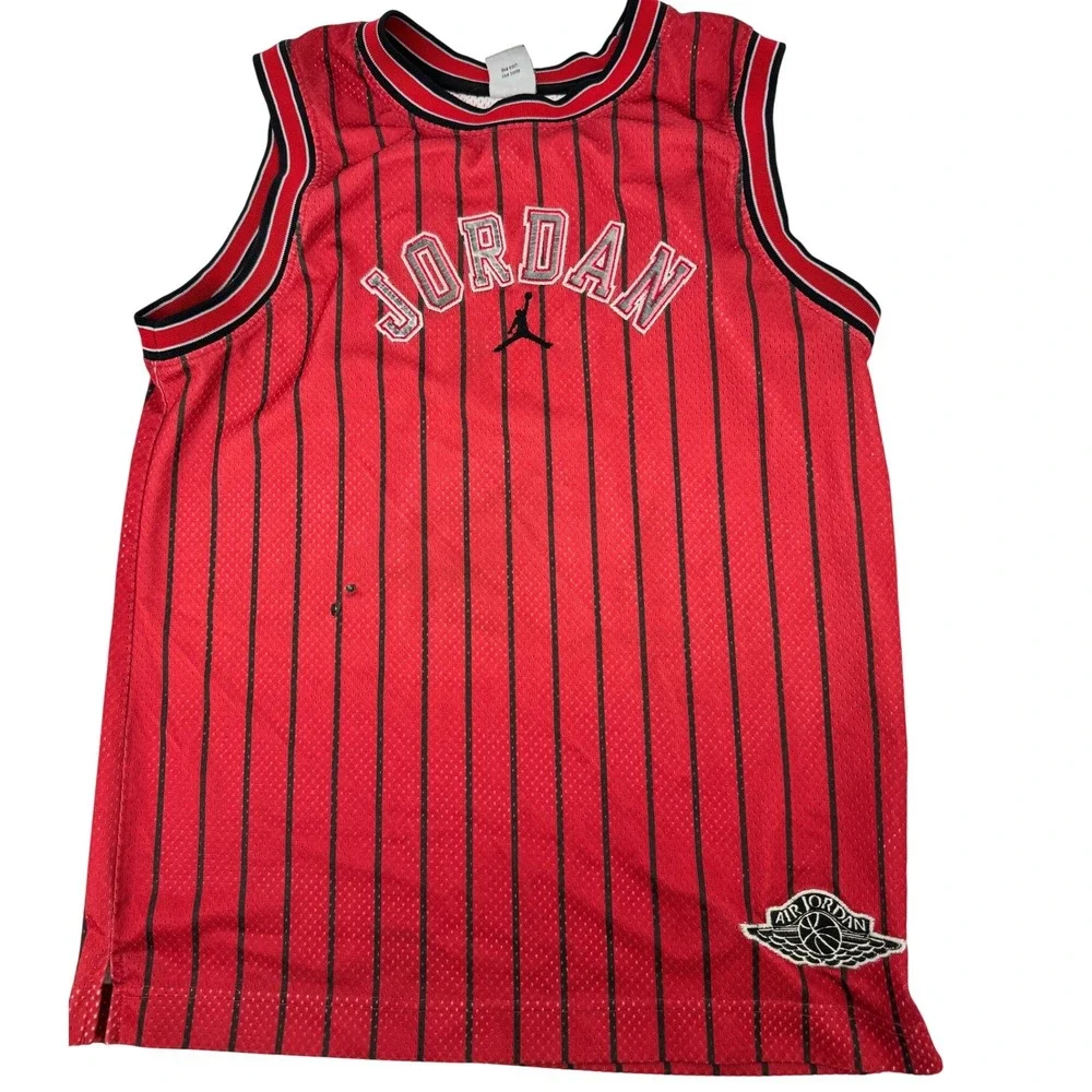 Jordan Y2K Basketball Jersey Mens L Red Black‎ Pinstripe 23 Jumpman Wings HOLE